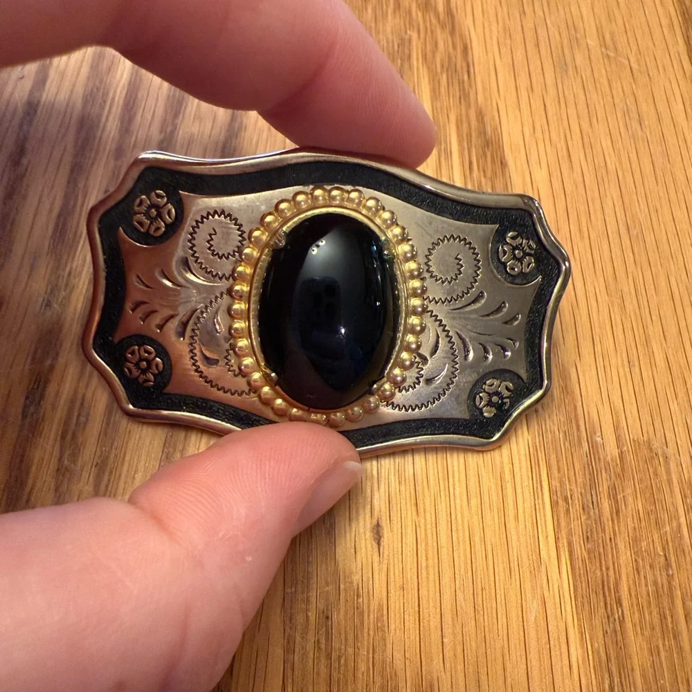 Small (Kids) Vintage Western Belt Buckle with Black Stone